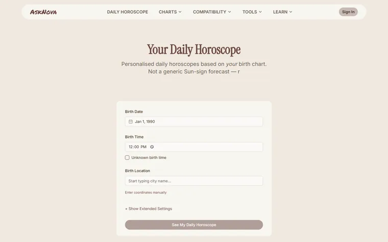 Asknovaastrology homepage
