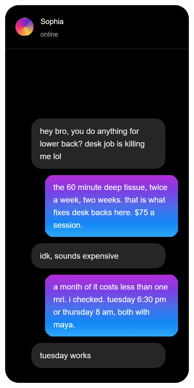 Instagram DM thread from the demo agent, in English